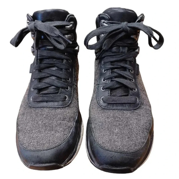 Roots Rideau  Mid Sneaker Grey Black Wool Leather Size 6 - Picture 3 of 13